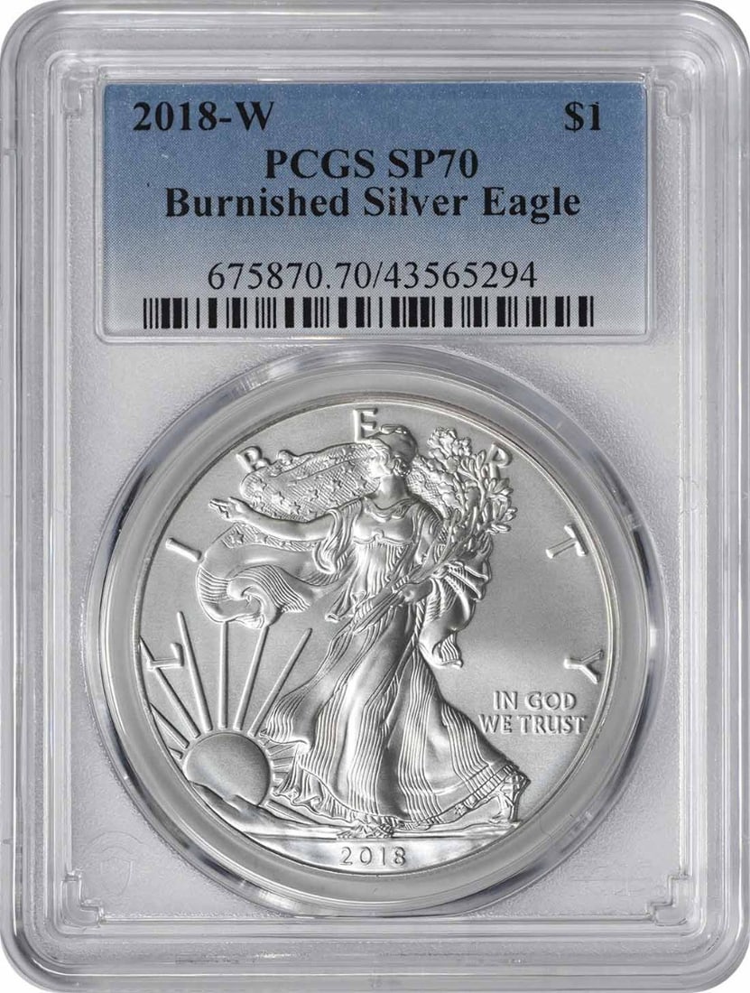 2018 Burnished American Silver Eagle SP70 PCGS 1 oz Coin (1 of 2)