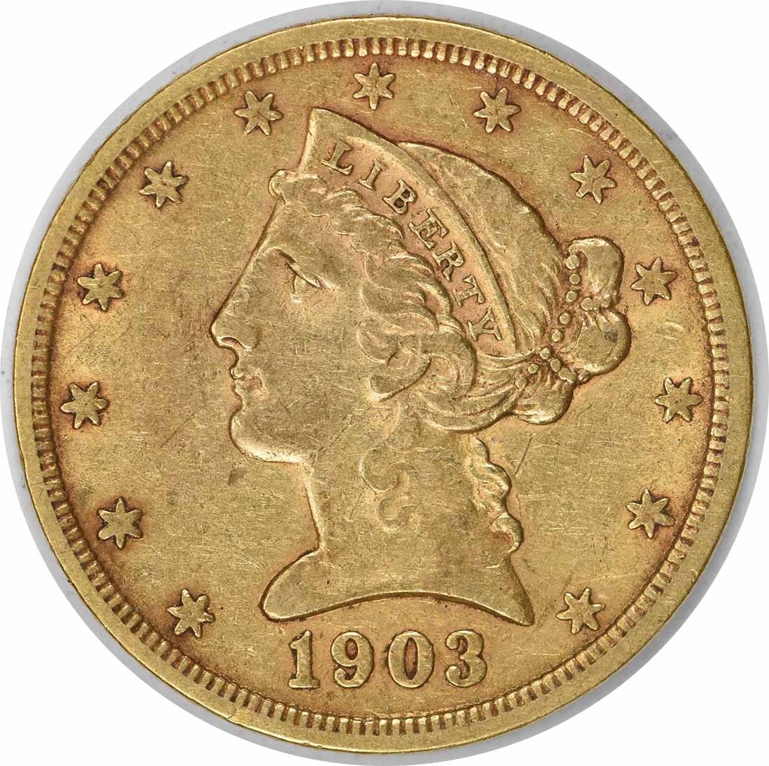 1903-S $5 Gold Liberty Head Coin by Gobrecht Uncertified: 1903-S $5 Gold Liberty Head Coin by Gobrecht Uncertified This 1903-S $5 Gold Liberty Head coin features an exquisite design by Christian Gobrecht and is composed of 90% gold and 10% copper. It is an E