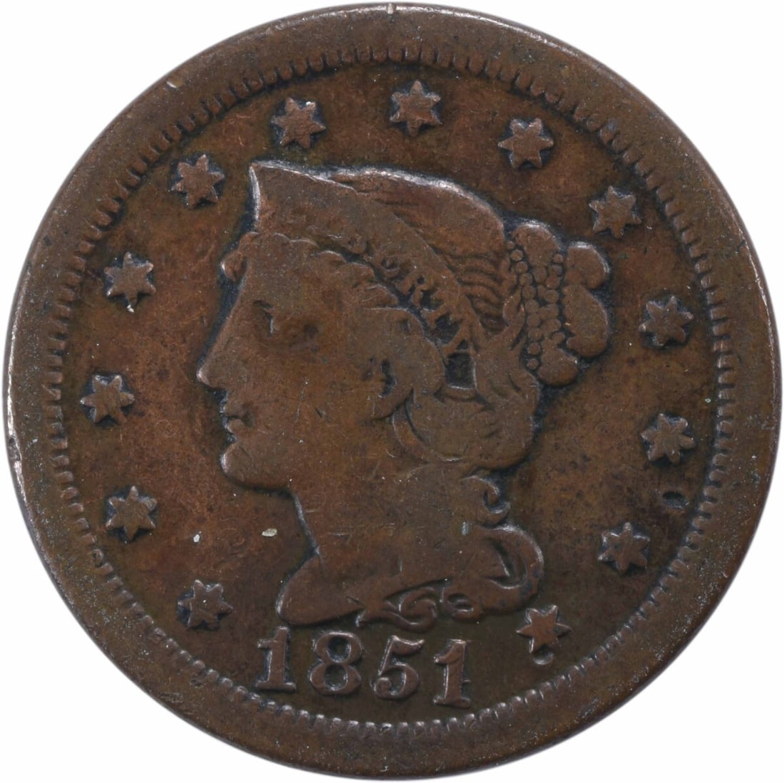 1851 Braided Hair Large Cent VF Christian Gobrecht Copper Coin (1 of 2)