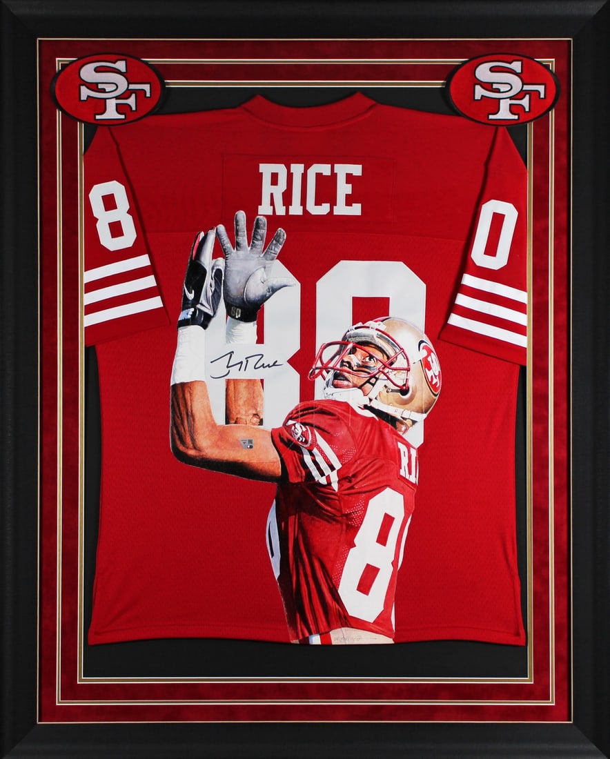 Jerry Rice Signed Hand Painted LE 1/1 Framed Jersey by Zavala Fanatics: Jerry Rice Signed Hand Painted LE 1/1 Framed Jersey by Zavala Fanatics Celebrate the legacy of NFL legend Jerry Rice with this stunning autographed hand-painted limited edition jersey, uniquely crafte