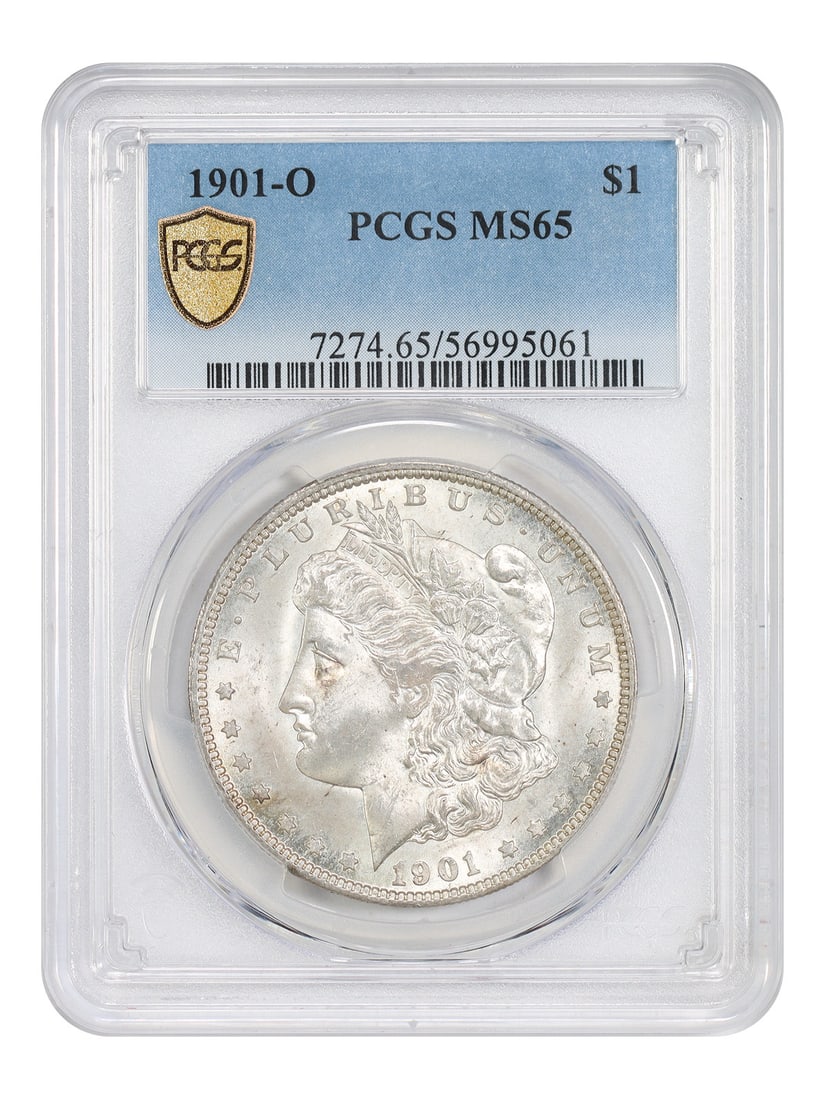 PCGS MS65 1901 New Orleans Mint Morgan Silver Dollar: PCGS MS65 1901 New Orleans Mint Morgan Silver Dollar This 1901-O Morgan Dollar is graded MS65 by PCGS, indicating it is an uncirculated coin. Minted in New Orleans, this pre-owned dollar features the