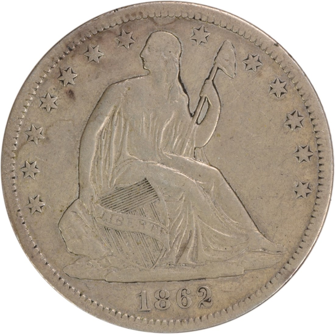 1862-S Liberty Seated Half Dollar 50C 90% Silver EF Uncertified: 1862-S Liberty Seated Half Dollar 50C 90% Silver EF Uncertified This 1862-S Liberty Seated Silver Half Dollar is a remarkable piece of numismatic history. Struck at the San Francisco mint, this coin f