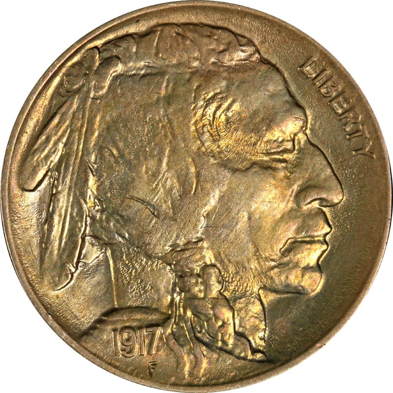 1917-P Buffalo Nickel Choice Uncirculated Circulated Nickel: 1917-P Buffalo Nickel Choice Uncirculated Circulated Nickel This 1917-P Buffalo Nickel is a classic piece of American coinage, featuring the iconic buffalo design on the reverse and a Native American