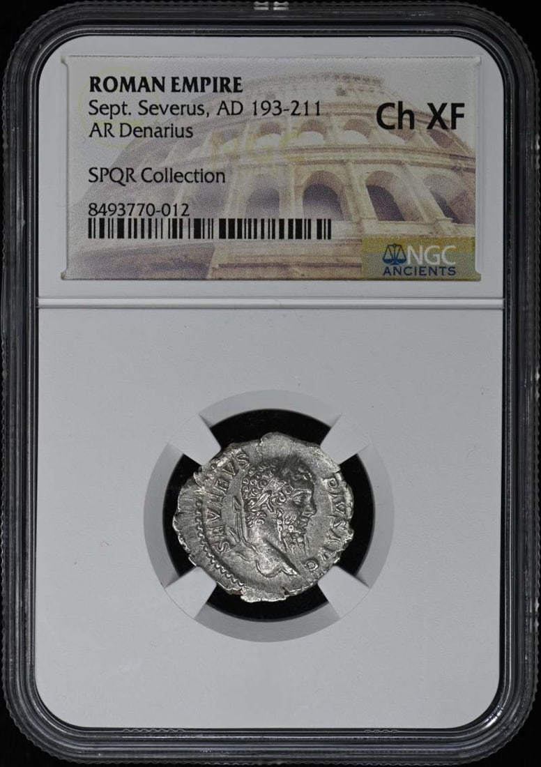 NGC Graded Denarius Roman Empire Septimius Severus Silver Coin: NGC Graded Denarius Roman Empire Septimius Severus Silver Coin This is a Roman Empire AR Denarius featuring Septimius Severus, dating from AD 193-211. The coin has been certified by NGC and is graded