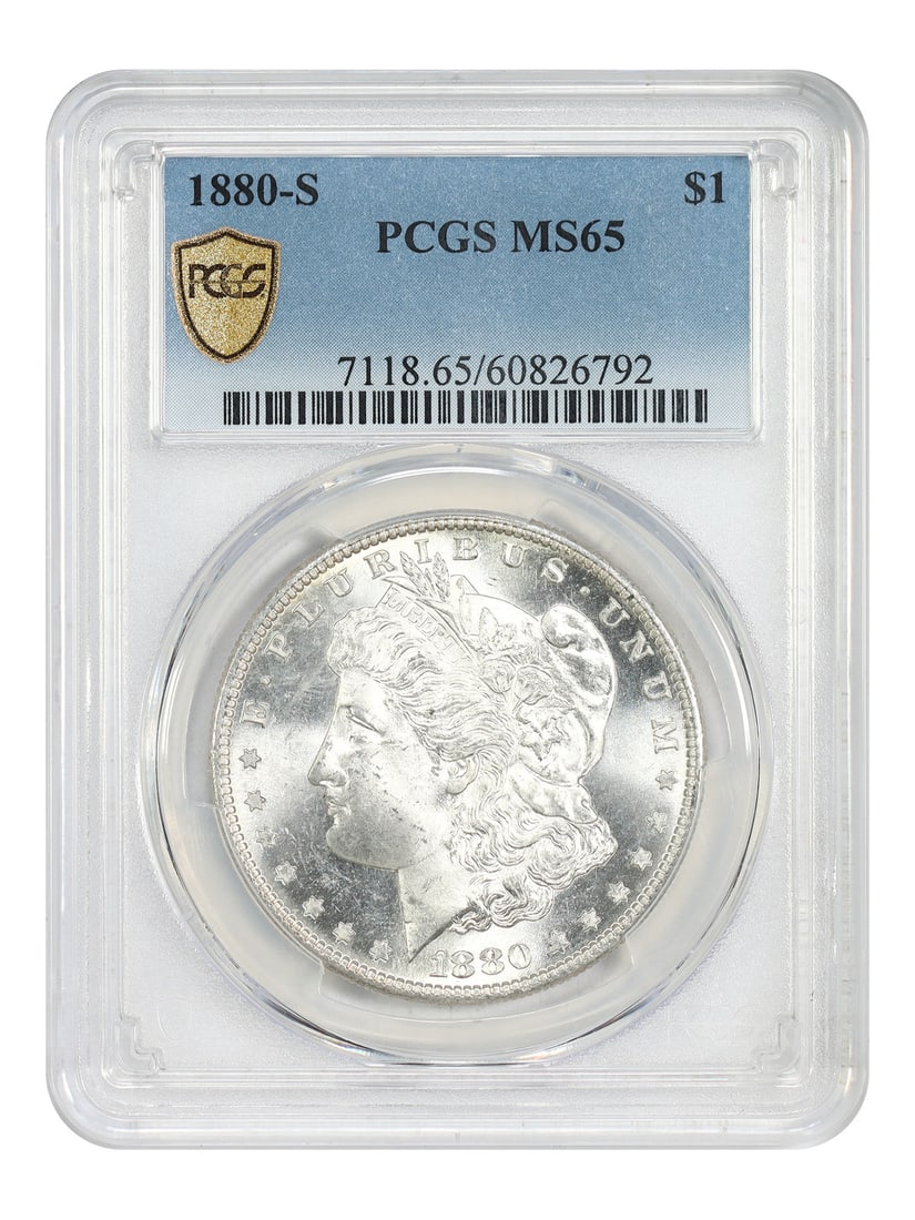 PCGS MS65 1880-S Morgan Silver Dollar San Francisco Mint: PCGS MS65 1880-S Morgan Silver Dollar San Francisco Mint This 1880-S Morgan Dollar is a popular collector coin, certified by PCGS with a grade of MS65. Struck in San Francisco, this uncirculated $1 co