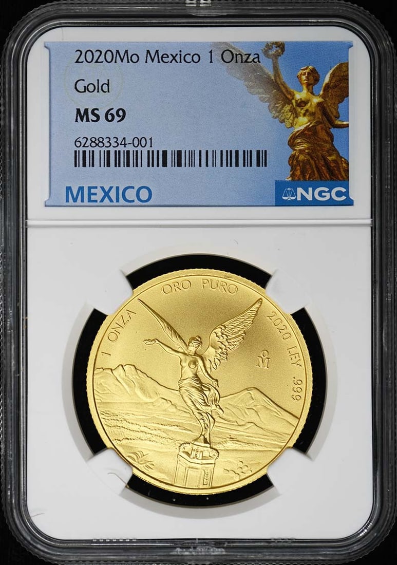 NGC MS69 2020 Mexico 1 Onza Gold Libertad Coin Mintage 1100: NGC MS69 2020 Mexico 1 Onza Gold Libertad Coin Mintage 1100 This 2020 Mo Mexico Gold Libertad coin features a 1 onza denomination and has been professionally graded as MS69 by NGC. With a limited mint