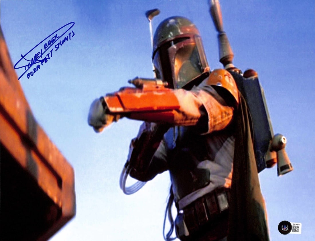 Dickey Beer Signed 11x14 Boba Fett Photo Star Wars ROTJ Beckett Authenticated: Dickey Beer Signed 11x14 Boba Fett Photo Star Wars ROTJ Beckett Authenticated This captivating autographed 11x14 photograph features Dickey Beer, the Boba Fett stuntman from Star Wars: Return of the J
