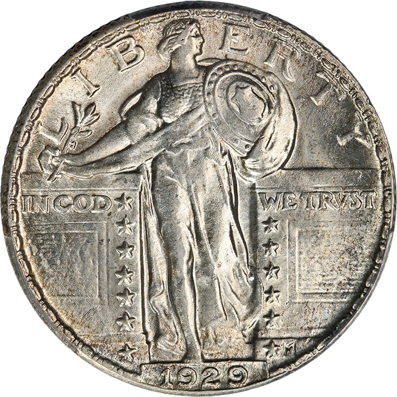 PCGS MS62 FH 1929-P Standing Liberty Silver Quarter with Sharp Details: PCGS MS62 FH 1929-P Standing Liberty Silver Quarter with Sharp Details This stunning 1929-P Standing Liberty Quarter is a remarkable piece of numismatic history, certified by PCGS with a grade of MS62