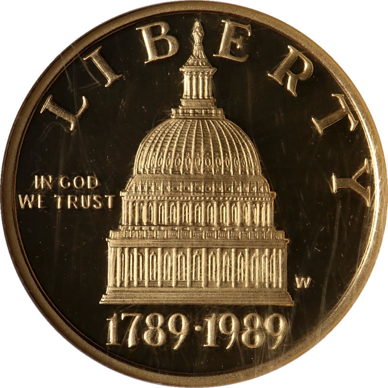 NGC PF70 Ultra Cameo 1989-W Gold $5 Congressional Commemorative Brown Label Coin: NGC PF70 Ultra Cameo 1989-W Gold $5 Congressional Commemorative Brown Label Coin This is an un-used 1989-W Congressional Commemorative $5 gold coin, graded by NGC as PF70 Ultra Cameo with a Brown Labe