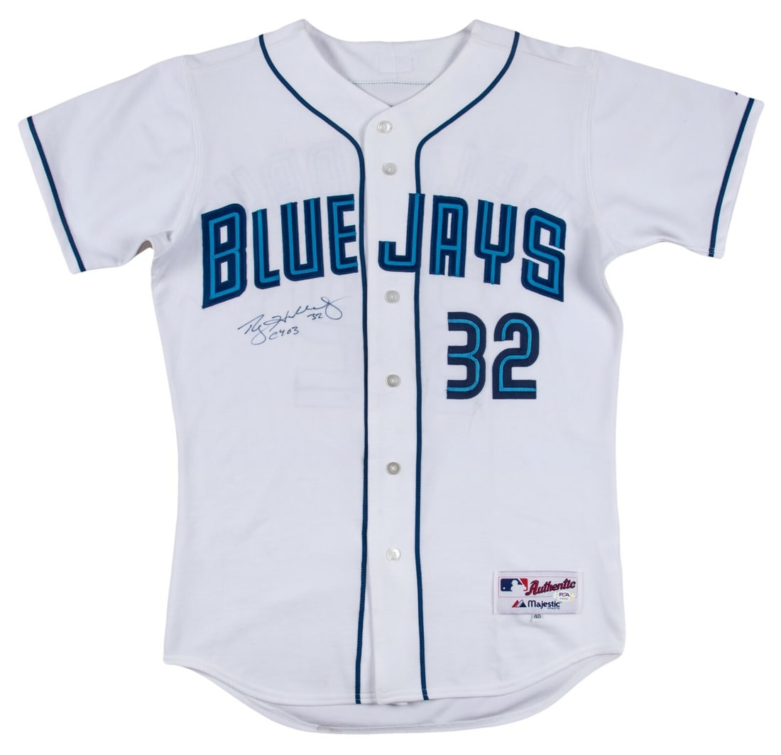 Roy Halladay Signed Toronto Blue Jays Jersey #32 PSA Authentic: Roy Halladay Signed Toronto Blue Jays Jersey #32 PSA Authentic Celebrate the legacy of Roy Halladay with this authentic Toronto Blue Jays jersey, signed by the Hall of Fame pitcher himself. Crafted by