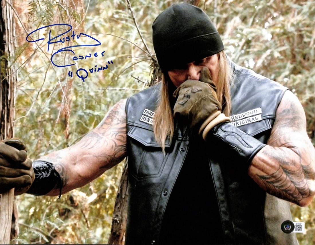 Rusty Coones Autographed 11x14 Photo Sons of Anarchy Beckett Certified: Rusty Coones Autographed 11x14 Photo Sons of Anarchy Beckett Certified This is an original 11x14 photograph signed by Rusty Coones, who portrayed "Rane Quinn" in the television series Sons of Anarchy.