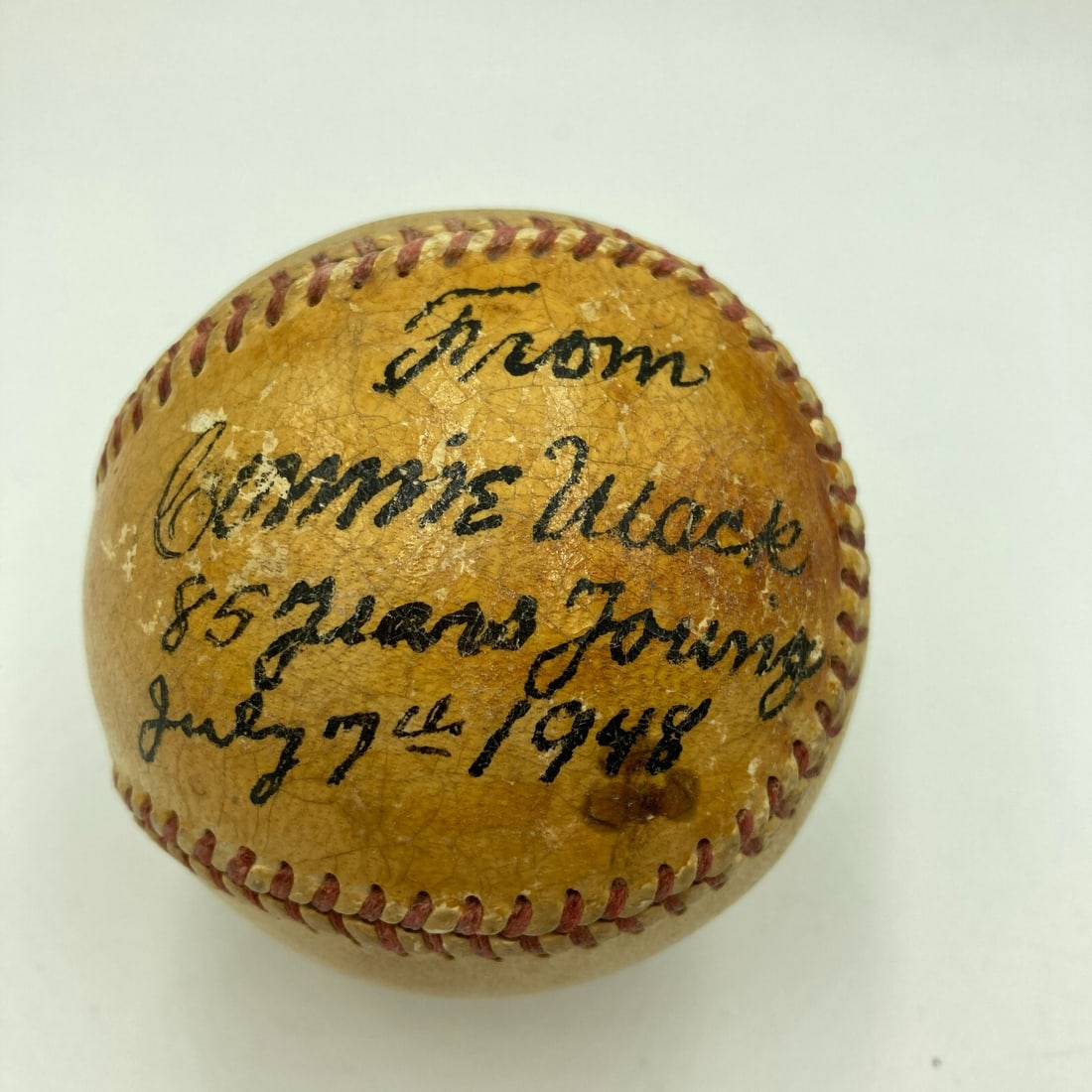 Connie Mack Signed Baseball Inscribed 85 Years Young 1948 JSA COA: Connie Mack Signed Baseball Inscribed 85 Years Young 1948 JSA COA This is a rare Connie Mack "85 Years Young 1948" single signed baseball, featuring two inscriptions from the legendary manager himself