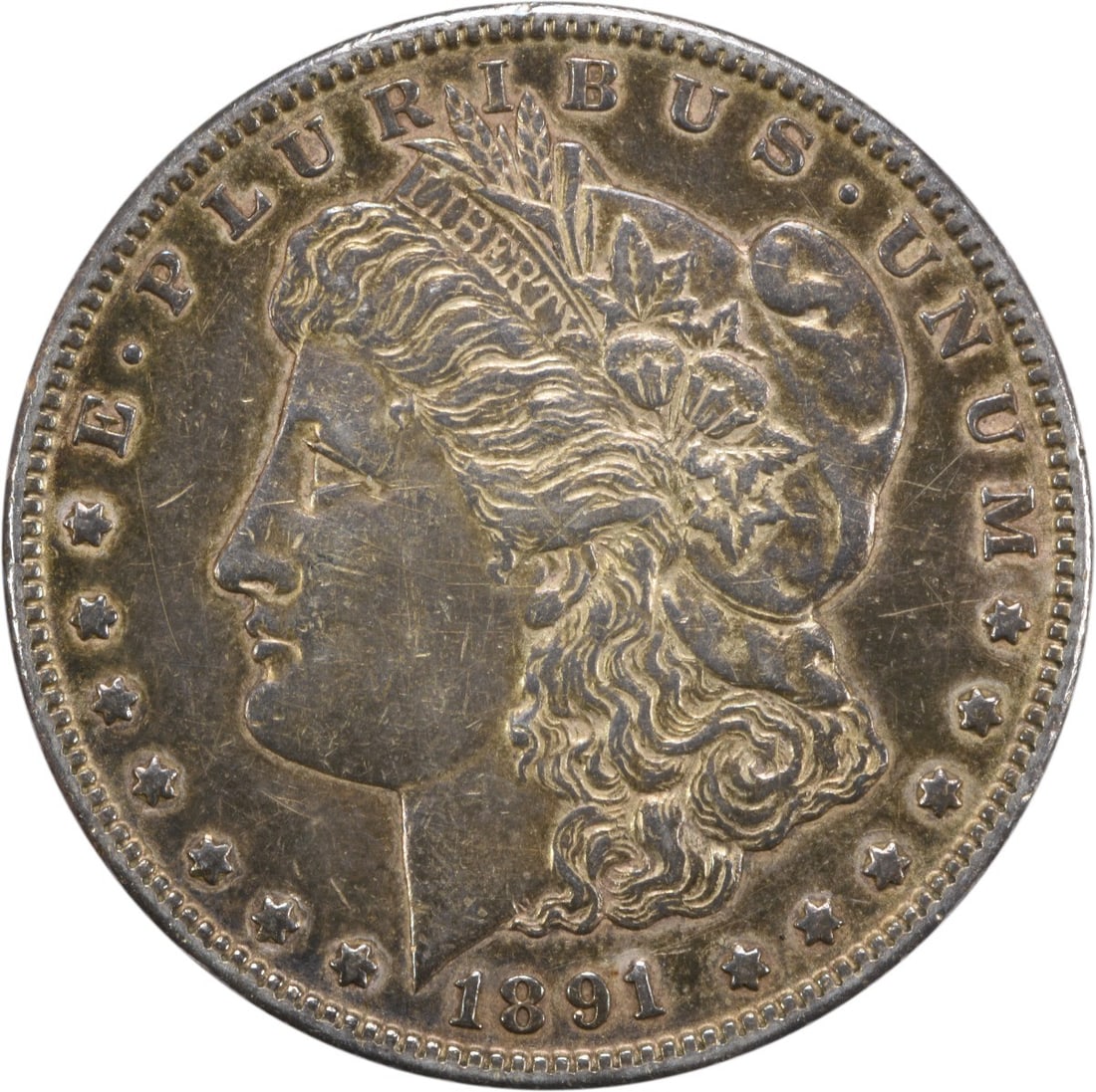 1891 Carson City Morgan Dollar EF Grade 90 Percent Silver Uncertified: 1891 Carson City Morgan Dollar EF Grade 90 Percent Silver Uncertified This 1891-CC Morgan Silver Dollar is an Extra Fine (EF) example minted at the Carson City Mint. Composed of 90% silver and 10% cop