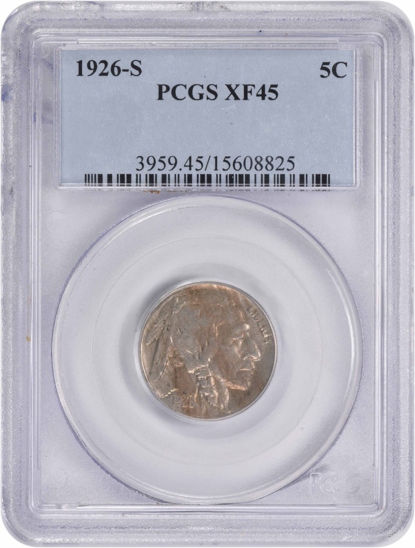 1926-S Buffalo Nickel EF45 PCGS Graded by James Earle Fraser: 1926-S Buffalo Nickel EF45 PCGS Graded by James Earle Fraser This 1926-S Buffalo Nickel, graded EF45 by PCGS, showcases the craftsmanship of designer James Earle Fraser. Struck in San Francisco, this
