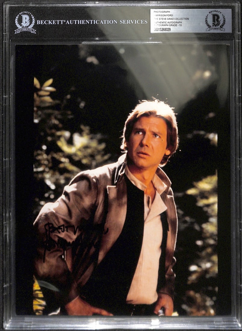 Harrison Ford Vintage Signed 8x10 Photo as Han Solo Beckett Authenticated Auto 10: Harrison Ford Vintage Signed 8x10 Photo as Han Solo Beckett Authenticated Auto 10 Offered is a rare original signed 8x10 photograph of Harrison Ford as Han Solo from the iconic film Return of the Jedi