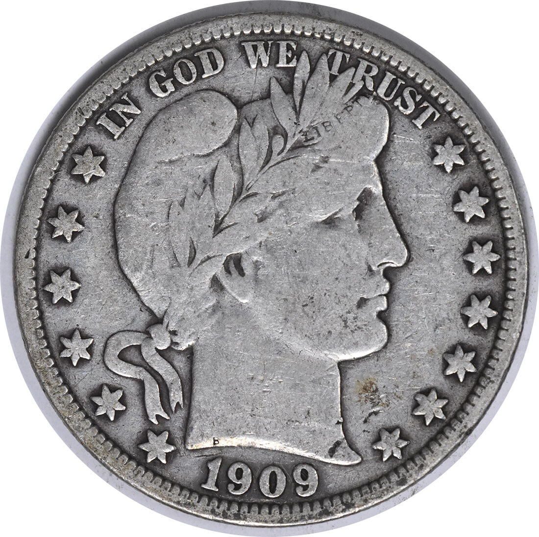 1909 Barber Silver Half Dollar 50C VF Uncertified Philadelphia Mint: 1909 Barber Silver Half Dollar 50C VF Uncertified Philadelphia Mint This 1909 Barber Silver Half Dollar is a remarkable piece of American history, featuring the classic design by Charles E. Barber. Th