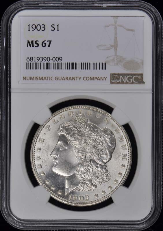 1903 Morgan Dollar NGC MS67 Uncirculated Philadelphia Coin: 1903 Morgan Dollar NGC MS67 Uncirculated Philadelphia Coin This stunning 1903 Morgan Dollar is graded MS67 by NGC, showcasing its remarkable uncirculated condition. Struck in Philadelphia, this coin i