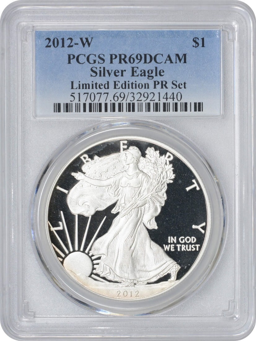 2012-W American Silver Eagle Limited Edition Proof Set PR69DCAM PCGS: 2012-W American Silver Eagle Limited Edition Proof Set PR69DCAM PCGS This 2012-W American Silver Eagle Limited Edition Silver Proof Set features the iconic design by Adolph A. Weinman and John Mercant