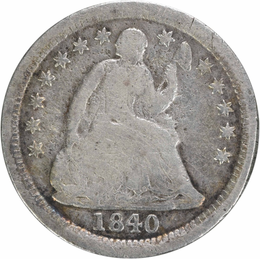1840-O Liberty Seated Half Dime 90% Silver Uncertified: 1840-O Liberty Seated Half Dime 90% Silver Uncertified This 1840-O Liberty Seated Silver Half Dime features a classic design by Robert Ball Hughes and Christian Gobrecht. Minted in New Orleans, this c