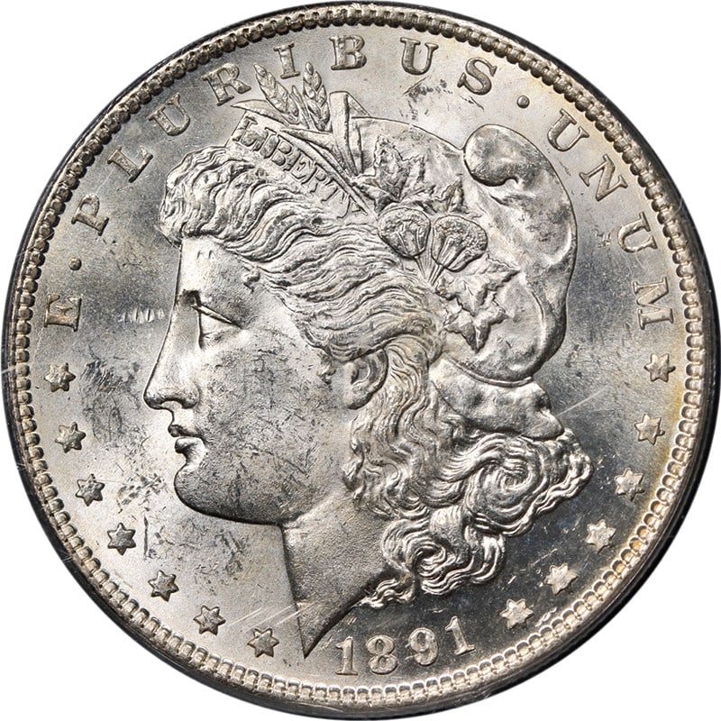 PCGS MS63 1891-S Morgan Dollar San Francisco Silver Uncirculated Coin: PCGS MS63 1891-S Morgan Dollar San Francisco Silver Uncirculated Coin This 1891-S Morgan Silver Dollar is a stunning example of American numismatics, offering great eye appeal with its fantastic luste