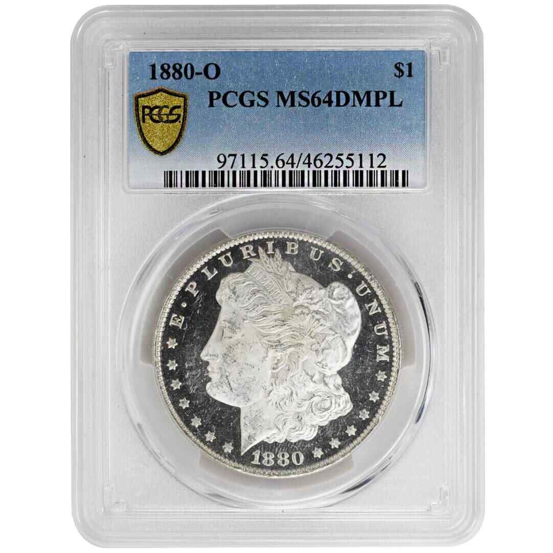 PCGS MS64DMPL 1880-O Morgan Silver Dollar New Orleans Mint: PCGS MS64DMPL 1880-O Morgan Silver Dollar New Orleans Mint This 1880-O Morgan Dollar is a rare silver coin minted in New Orleans. Certified by PCGS with a grade of MS64DMPL, it is an uncirculated coin
