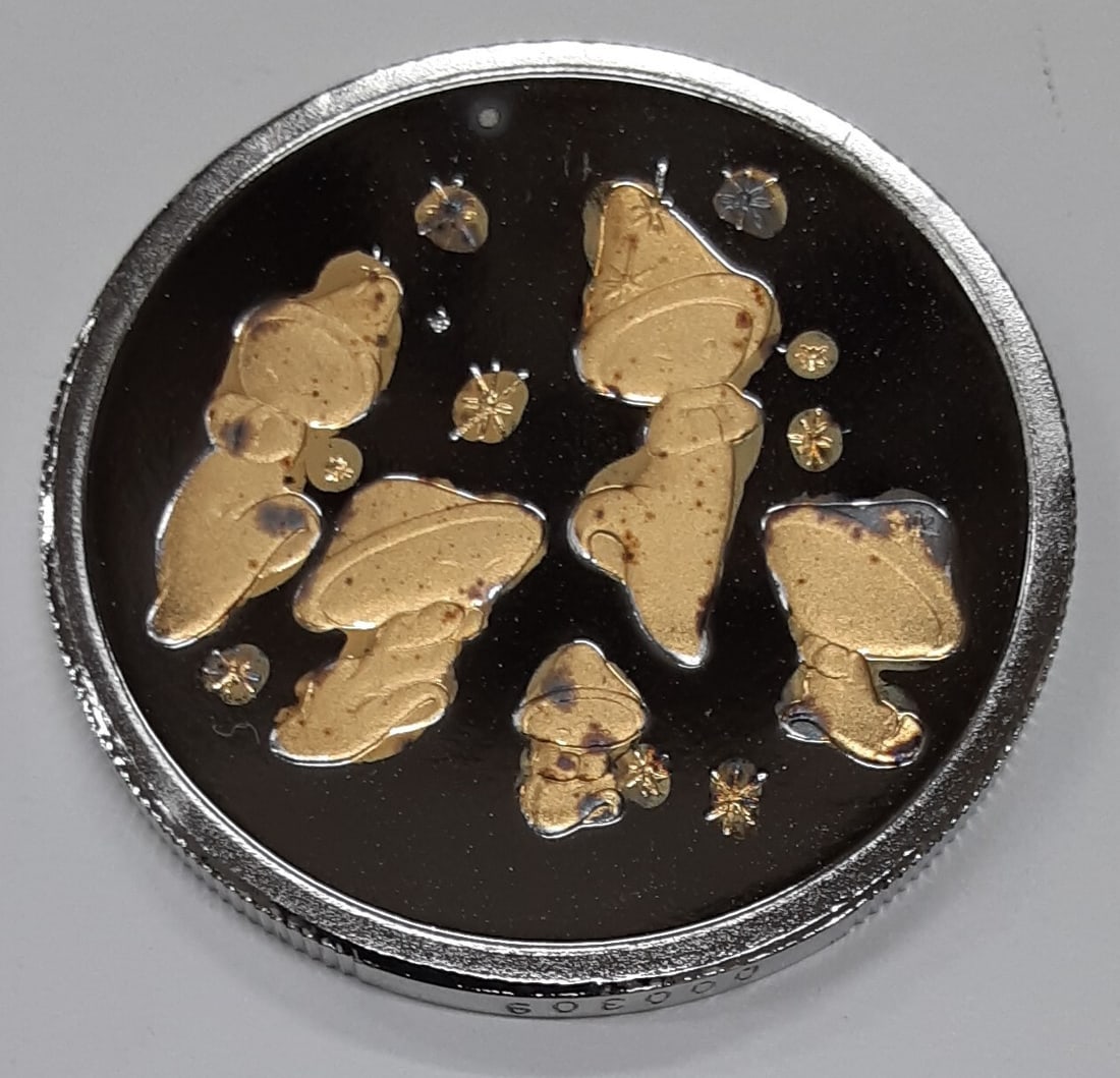 1oz Silver Rarities Mint Mushroom Dancers Fantasia 50th Anniversary Round 1990: 1oz Silver Rarities Mint Mushroom Dancers Fantasia 50th Anniversary Round 1990 This collectible 1 oz silver round was struck by Rarities Mint to commemorate the 50th anniversary of Walt Disney's Fanta