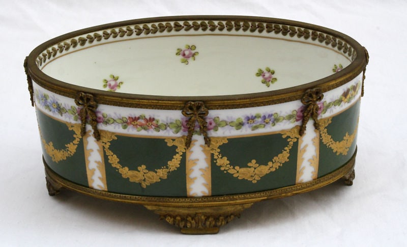 Antique French Sevres Hand Painted Enamel Bronze Center Bowl (1 of 8)
