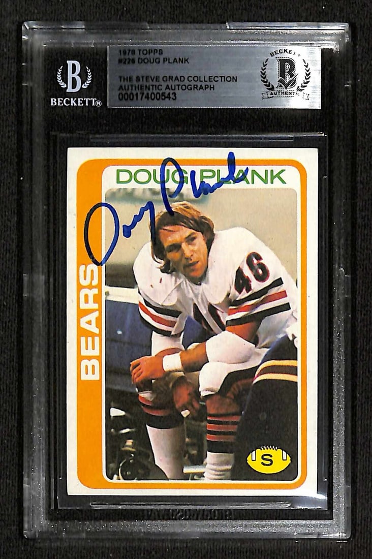 Autographed 1978 Topps Football Card Doug Plank Beckett Authenticated: Autographed 1978 Topps Football Card Doug Plank Beckett Authenticated This is an original 1978 Topps #226 sports trading card featuring Doug Plank, safety for the Chicago Bears. The card has been auto