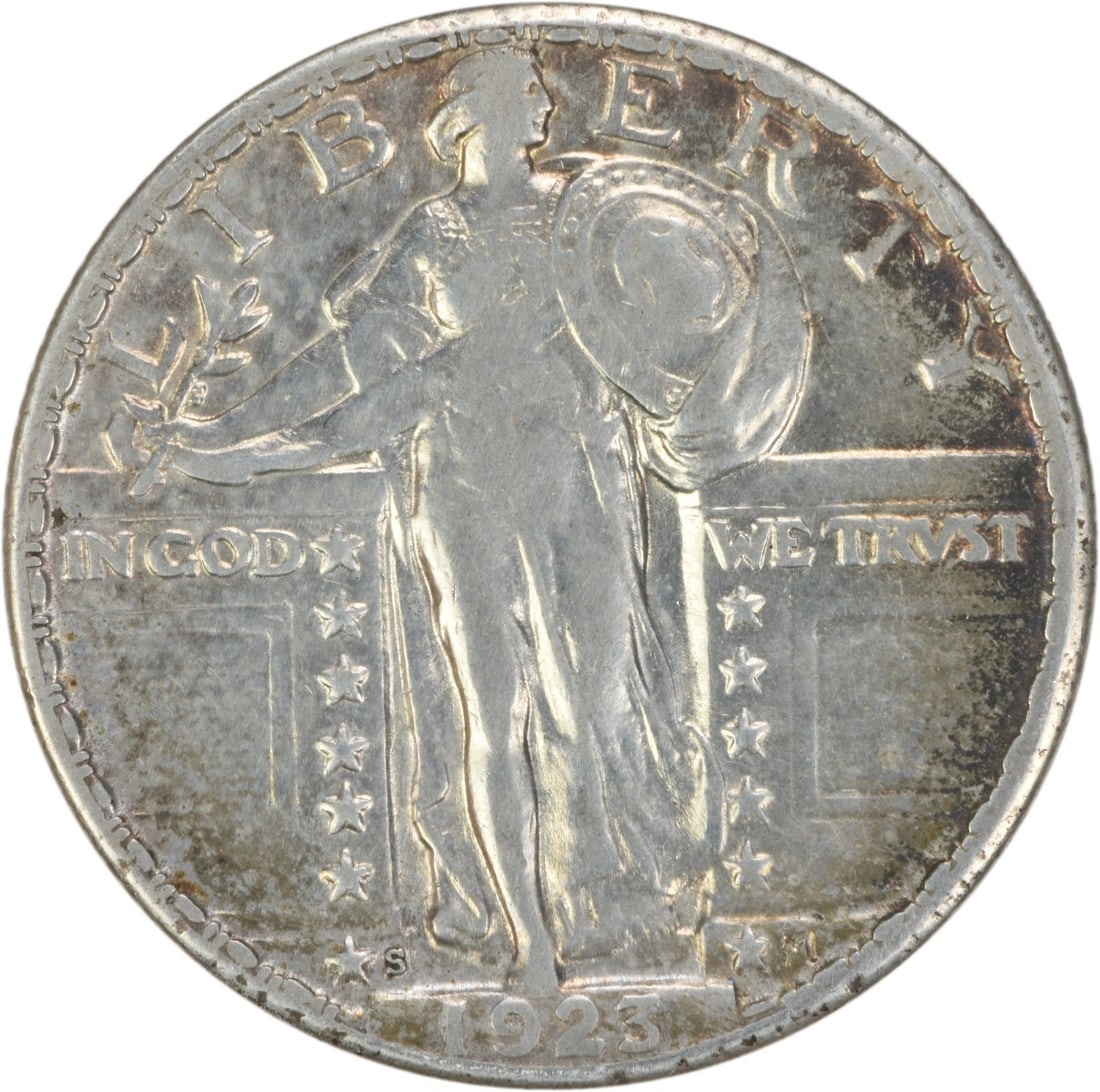 1923 San Francisco Standing Liberty 25C Silver Coin EF Grade Uncertified: 1923 San Francisco Standing Liberty 25C Silver Coin EF Grade Uncertified This is a 1923-S Standing Liberty Quarter, featuring a 90% silver and 10% copper composition. Struck at the San Francisco Mint,