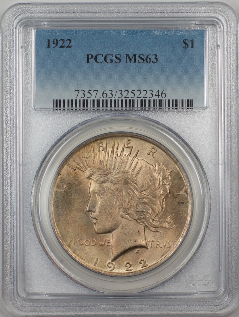 1922 Silver Peace Dollar MS 63 ANACS Certified Toned Philadelphia Mint (1 of 2)