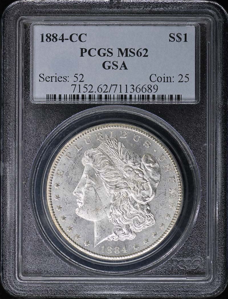 PCGS MS62 Morgan Silver Dollar 1884 Carson City Mint: PCGS MS62 Morgan Silver Dollar 1884 Carson City Mint This is an 1884-CC Morgan Dollar graded MS62 by PCGS. Struck at the Carson City Mint, this uncirculated silver dollar is a pre-owned collectible fr
