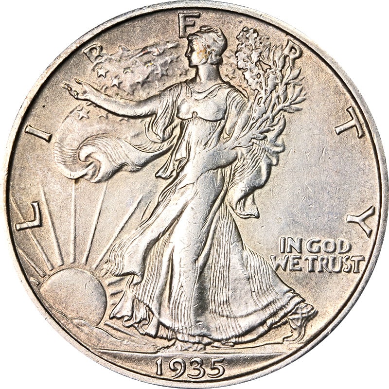 1935-S Silver Walking Liberty Half Dollar Choice AU BU Eye Appeal (1 of 2)