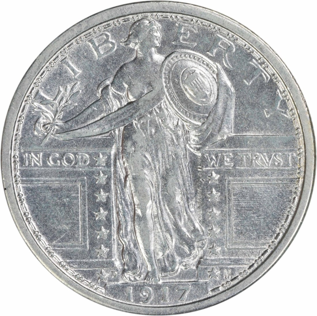 1917-D Standing Liberty Quarter 90% Silver AU Uncertified: 1917-D Standing Liberty Quarter 90% Silver AU Uncertified This 1917-D Standing Liberty Silver Quarter is a remarkable piece of American numismatics. Struck at the Denver Mint, this coin features the i