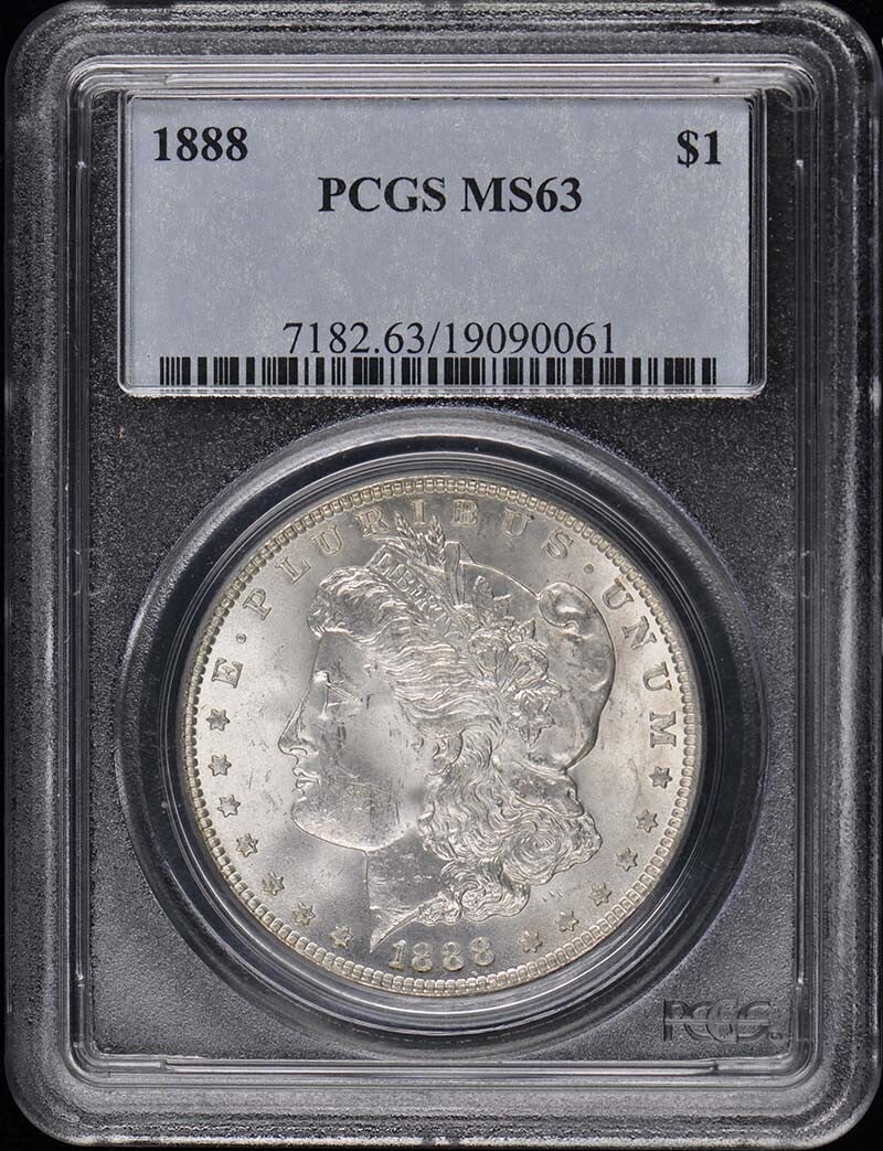 1888 Morgan Dollar PCGS MS63 Uncirculated Philadelphia Mint: 1888 Morgan Dollar PCGS MS63 Uncirculated Philadelphia Mint This 1888 $1 Morgan Dollar is graded MS63 by PCGS, ensuring its exceptional quality and detail. Struck in Philadelphia, this uncirculated co