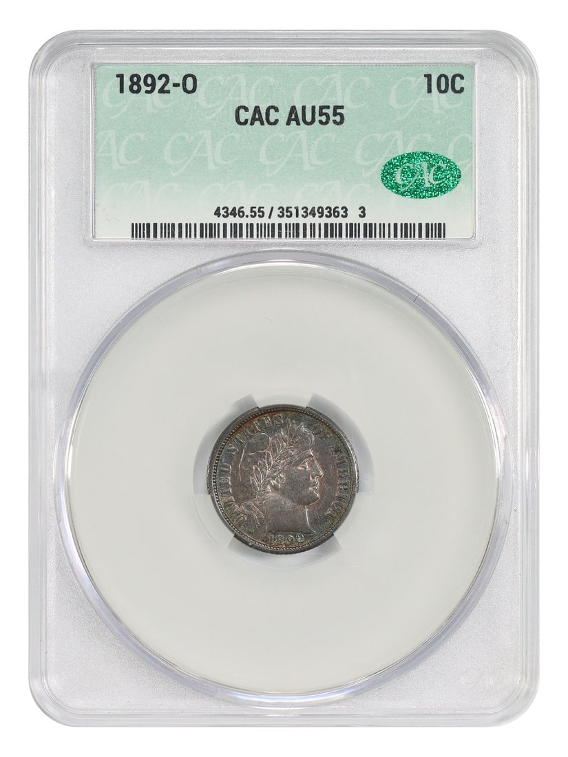 Barber Dime 1892 New Orleans 10C CACG AU55 First-Year Issue (1 of 4)