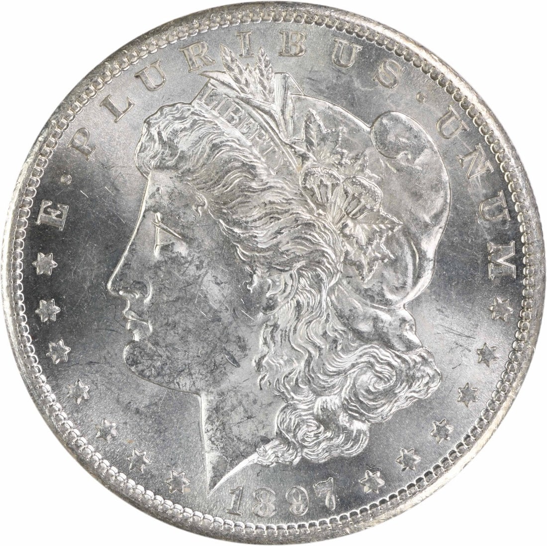 1897-S Morgan Silver Dollar BU Uncertified Coin: 1897-S Morgan Silver Dollar BU Uncertified Coin This 1897-S Morgan Silver Dollar is a remarkable piece, showcasing the classic design that celebrates the legacy of American coinage. With a grade of Br