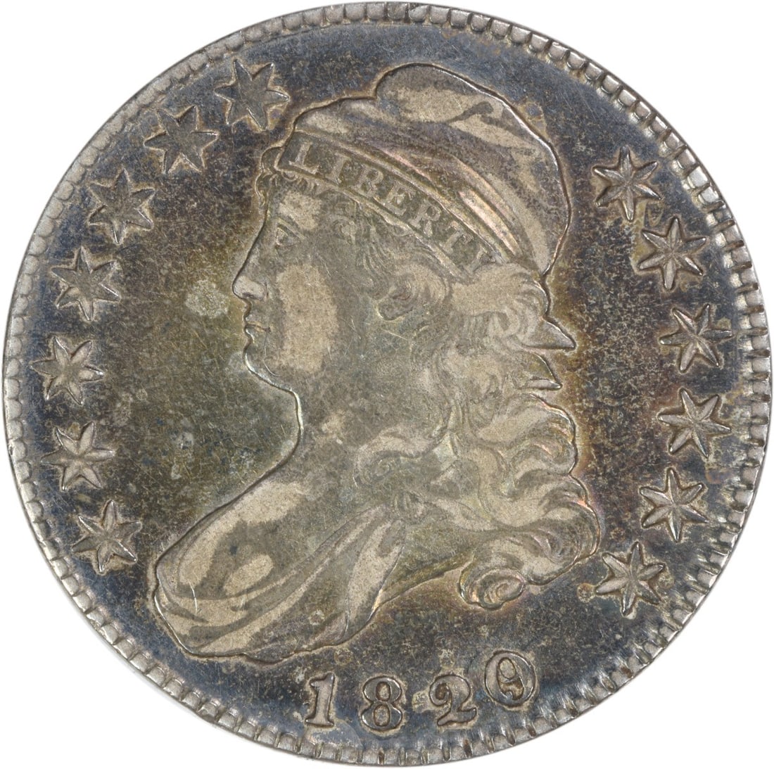 1820 over 19 O-101 Curl Base 2 Bust Half Dollar EF Uncertified: 1820 over 19 O-101 Curl Base 2 Bust Half Dollar EF Uncertified This 1820/19 Bust Half Dollar features the Curl Base 2 O-101 variety. Struck in Philadelphia, it is composed of 90% silver and 10% copper