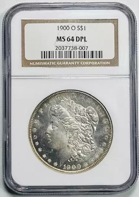 1900 O NGC MS 64 DPL Morgan Silver Dollar Uncirculated: 1900 O NGC MS 64 DPL Morgan Silver Dollar Uncirculated This stunning 1900 O Morgan Silver Dollar is certified by NGC with a grade of MS-64 DPL, indicating its exceptional quality and eye appeal. Minte