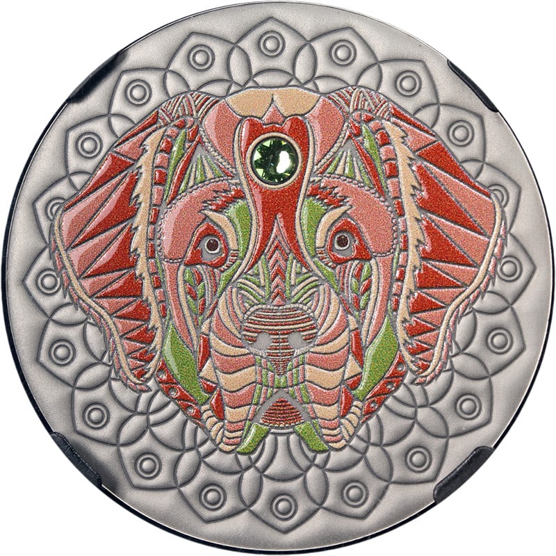 NGC MS70 Ghana 2020 Mandala Dog 2 Cedis Silver Coin with Swarovski Crystal (1 of 5)