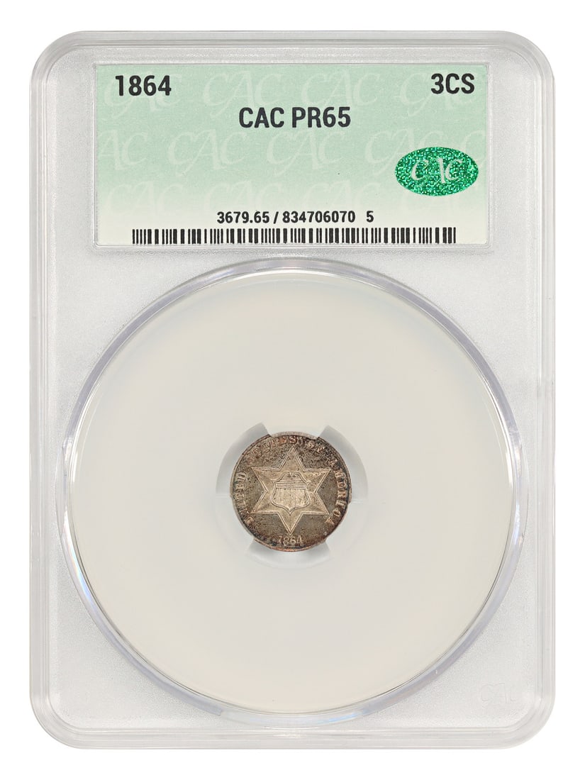1864 Proof Three Cent Silver Coin CACG PR65 Philadelphia Mint (1 of 6)