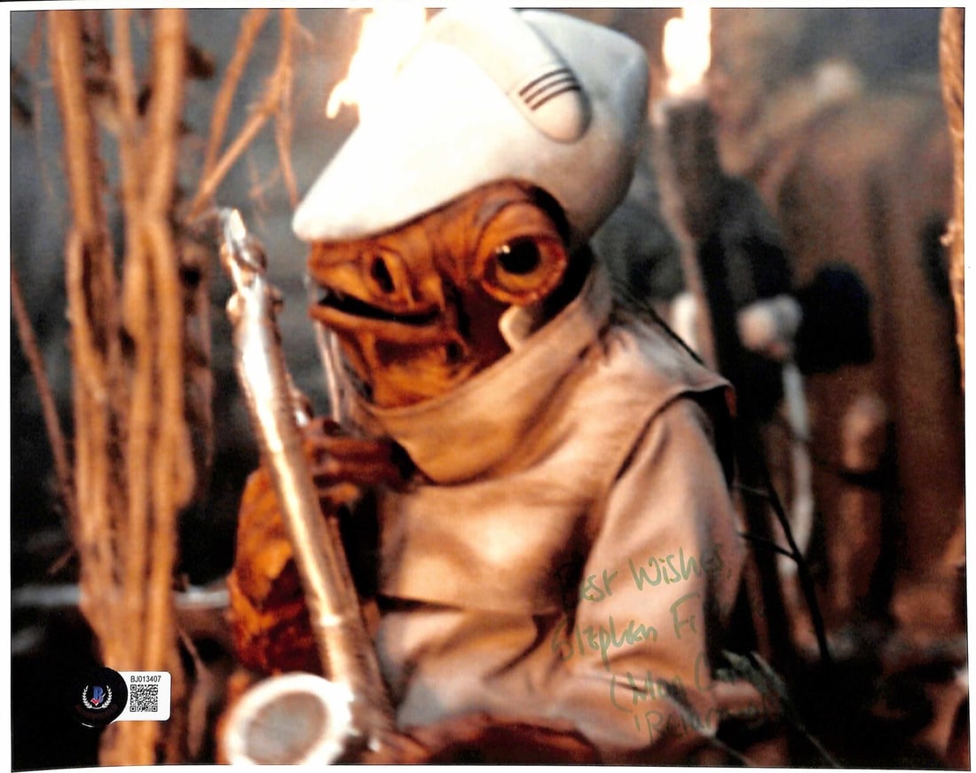 Autographed 8x10 Photo Stephen Fitzalan as Mon Calamari Star Wars Beckett COA: Autographed 8x10 Photo Stephen Fitzalan as Mon Calamari Star Wars Beckett COA This is an original 8x10 photograph autographed by Stephen Fitzalan, who portrayed a Mon Calamari in Star Wars: Return of