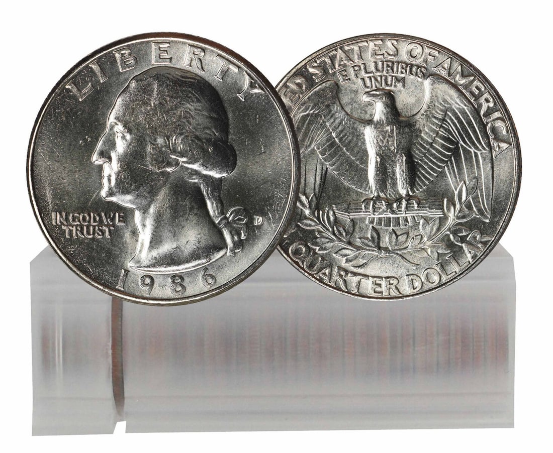 1986-D Uncirculated Washington Quarter Roll of 40 Coins: 1986-D Uncirculated Washington Quarter Roll of 40 Coins This 1986-D BU Washington Quarter 40-Coin Roll features uncirculated coins, ensuring high-quality condition for collectors. Each quarter is made