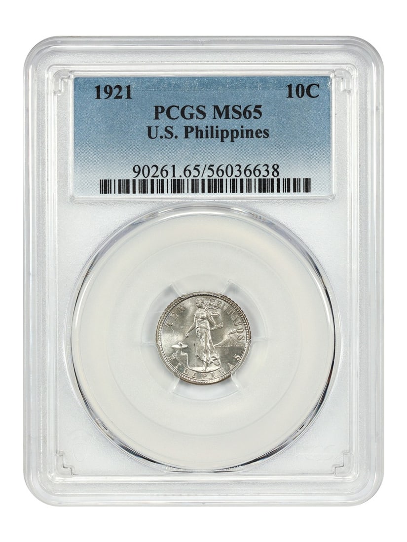 1921 US Philippines 10 Centavos PCGS MS65 Gem Uncirculated Coin (1 of 4)
