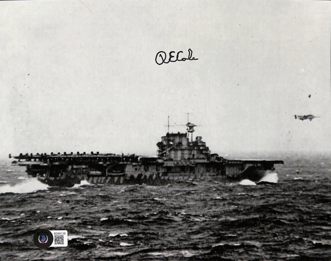 Autographed 8x10 Richard E. Cole Photograph USS Hornet Doolittle Raid Beckett Authenticated (1 of 1)