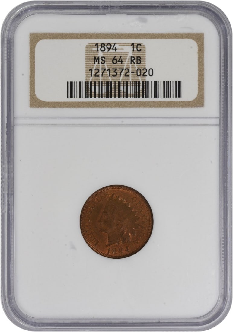 NGC MS64RB 1894 Indian Head Small Cent Copper Coin United States: NGC MS64RB 1894 Indian Head Small Cent Copper Coin United States This is an 1894 Indian Head Cent graded MS64RB by NGC. The coin is uncirculated and composed of copper. It was minted in the United Sta