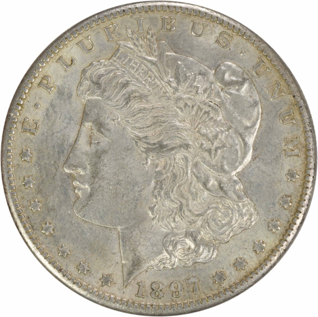1897-S Morgan Silver Dollar AU Uncertified 90% Silver San Francisco Mint: 1897-S Morgan Silver Dollar AU Uncertified 90% Silver San Francisco Mint This 1897-S Morgan Silver Dollar is a remarkable piece of numismatic history, featuring a striking design by George T. Morgan.