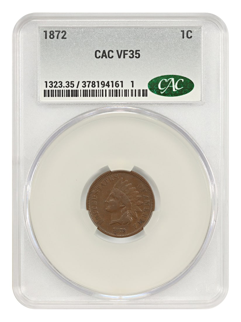 CACG VF35 1872 Indian Head Cent Key Date Philadelphia Issue (1 of 4)