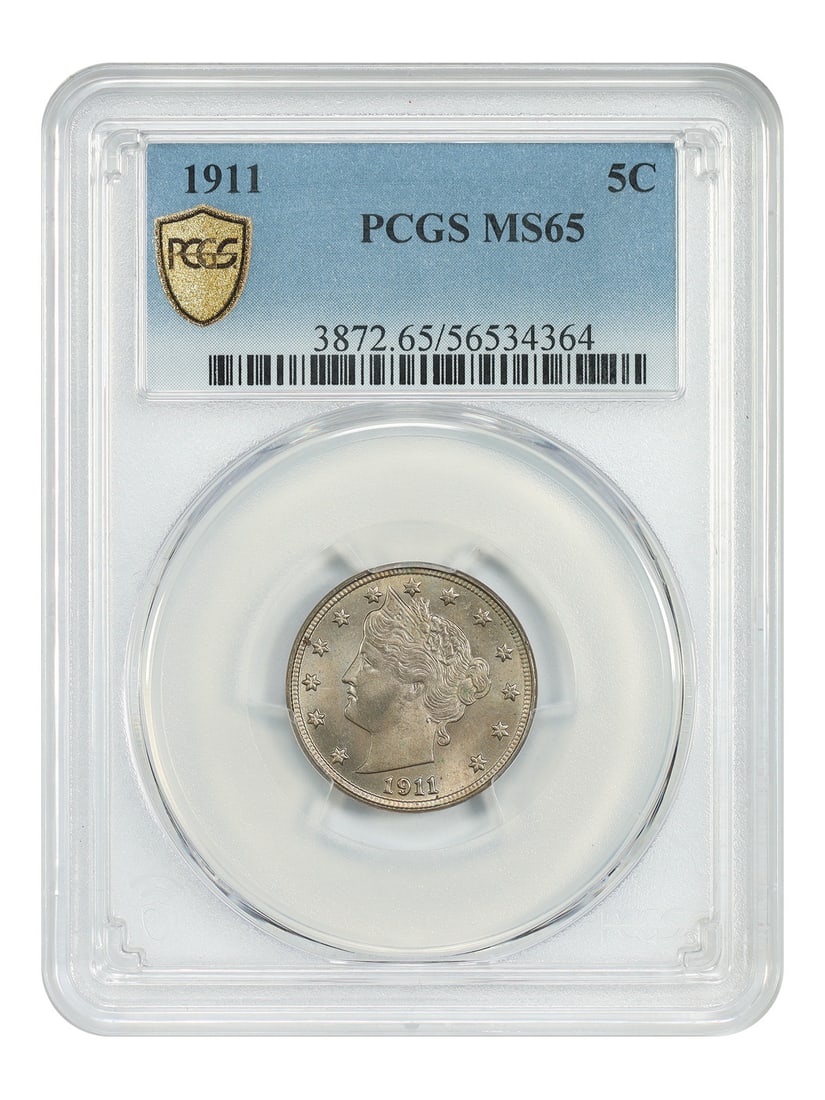 1911 Liberty Nickel 5 Cent Coin PCGS MS65 Uncirculated: 1911 Liberty Nickel 5 Cent Coin PCGS MS65 Uncirculated This 1911 Liberty Nickel is graded MS65 by PCGS and remains uncirculated. It features a denomination of 5 cents and was minted in Philadelphia. T