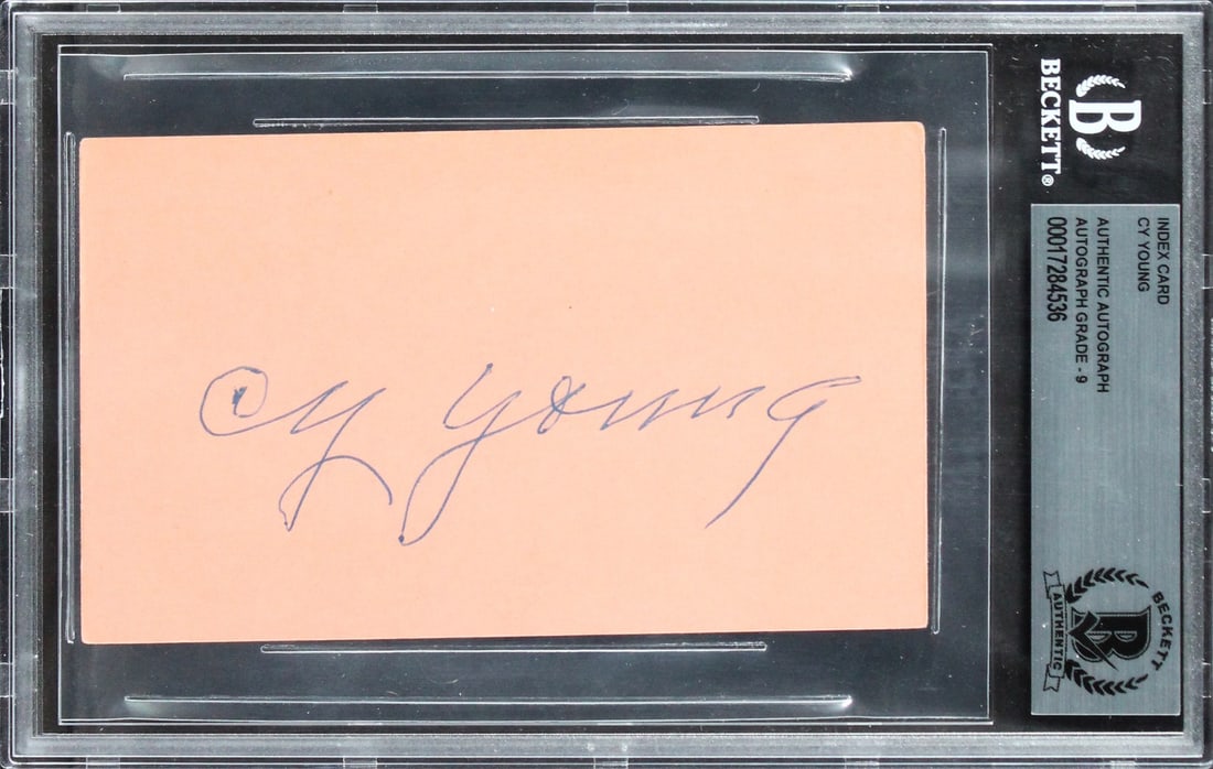 Cy Young Mint 9 Signed 3x5 Index Card Authenticated by Beckett (1 of 2)