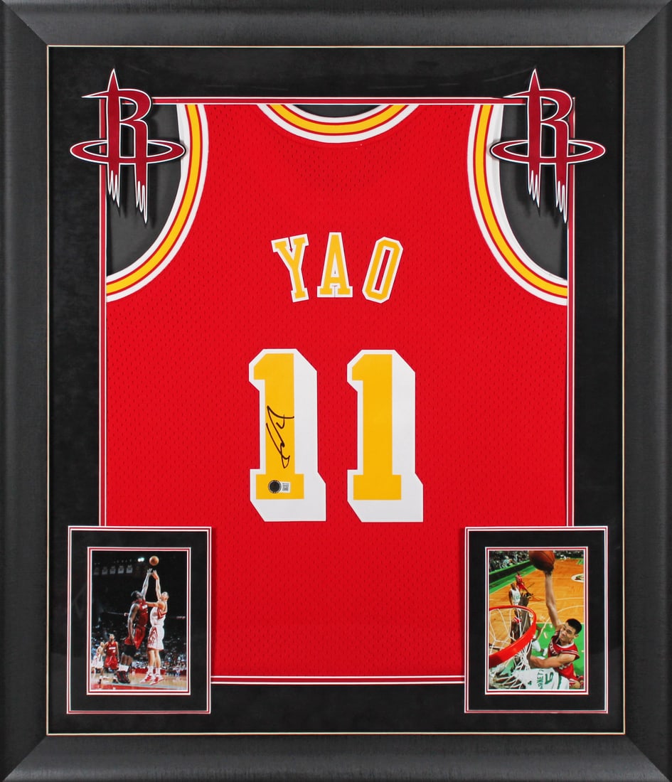 Yao Ming Signed Houston Rockets Framed Jersey 2004-05 BAS Witnessed (1 of 2)